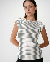 Fitted striped boat-neck T-shirt ecru Wake