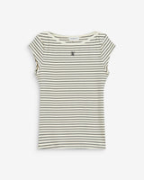 Fitted striped boat-neck T-shirt ecru Wake