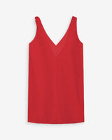 Flared short linen dress with V-neck rouge Wynette