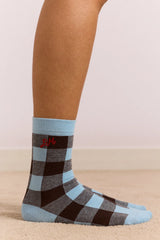 Gingham Socks - Pale Blue & Choc