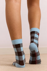Gingham Socks - Pale Blue & Choc