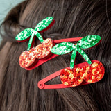 Glitter hair clips - Cherry 