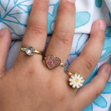 Glitter rings (set of 3) - Heart & flower 
