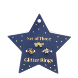 Glitter rings (set of 3) - Star, rainbow & moon 