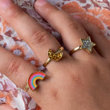 Glitter rings (set of 3) - Star, rainbow & moon 
