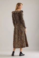 HARPER SHIRRED MIDI DRESS - LEOPARD
