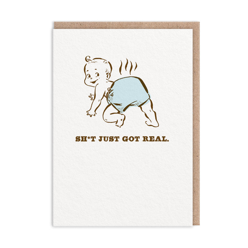 OOH DEER Sht Just Got Real New Baby Card