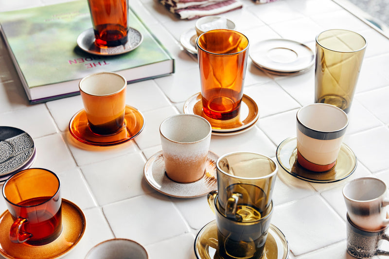 HKLiving 70s glassware saucers Amber Brown set 