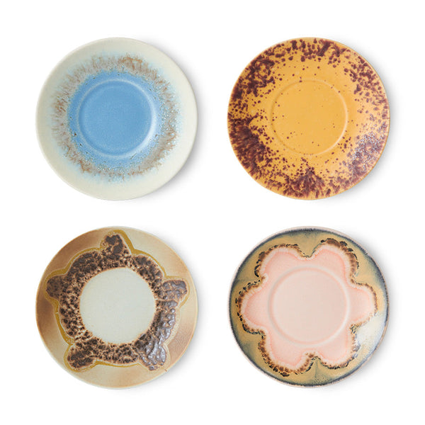 HKLIVING 70s ceramics: saucers ocean set of 4
