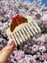 Hand-painted Croissant Bow Pocket Hair Comb