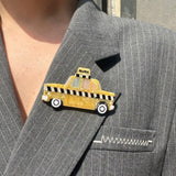 Hand-painted Taxi Brooch Pin