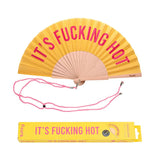 Hand fan "fucking hot" yellow pink