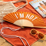 Hand fan "i'm hot" orange glitter