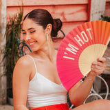Handfan "I'm hot" pink orange gradient