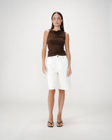High-waisted long denim bermuda shorts ecru Will