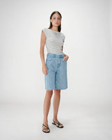 High-waisted long denim bermuda shorts skyblue Will