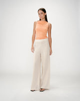 High-waisted straight linen pants with wide legs sable Wesley