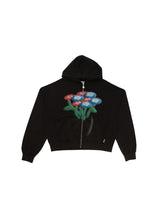 Spray Flower Zip Up Hoodie - Black