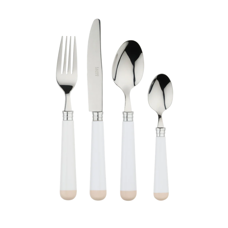 White Beige Cutlery Set of 16