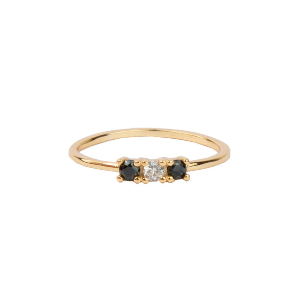 Jolie Ring Goldplated Sterling Silver Bar Black & White