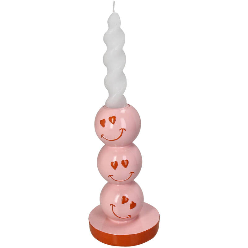KERSTEN Candle Stick Smiley Polyresin Pink
