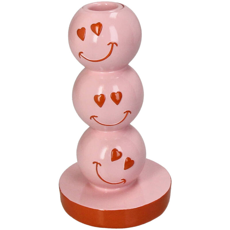 KERSTEN Candle Stick Smiley Polyresin Pink