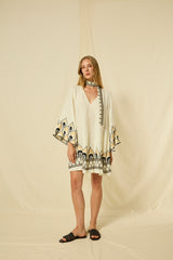 DRESS MINI PHOENIX BELL SLEEV - NATURAL/BLACK