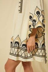 DRESS MINI PHOENIX BELL SLEEV - NATURAL/BLACK