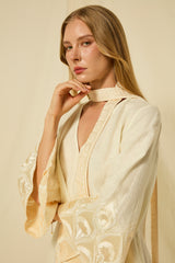 DRESS MINI PHOENIX BELL SLEEV - NATURAL/CHAMPAGNE