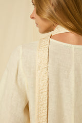 DRESS MINI PHOENIX BELL SLEEV - NATURAL/CHAMPAGNE