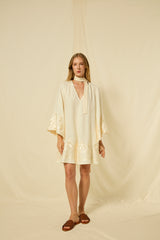 DRESS MINI PHOENIX BELL SLEEV - NATURAL/CHAMPAGNE