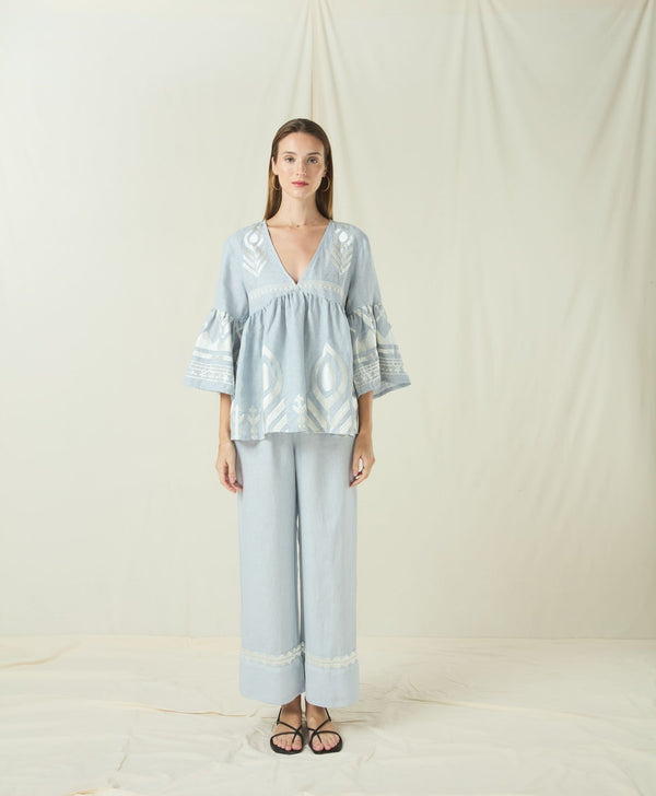 PANTS FEATHER CHEVRON - LIGHT GREY/CHAMPAGNE