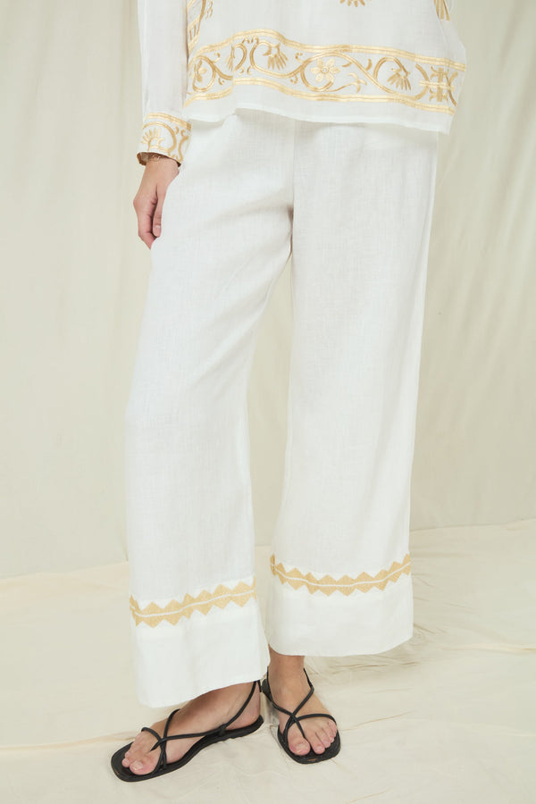 PANTS FEATHER CHEVRON - WHITE/GOLD
