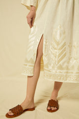 DRESS MIDI FEATHER BELL SLEEVE - NATURAL/CHAMPAGNE