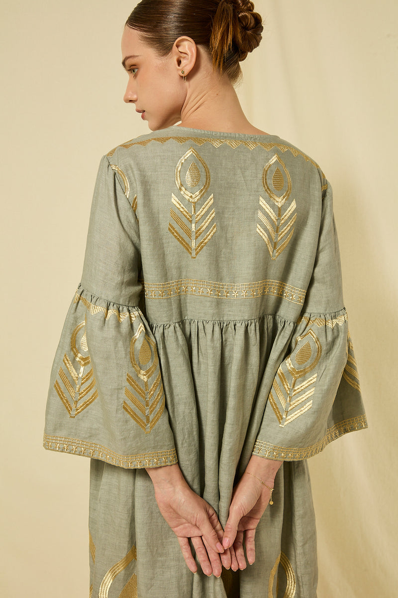 DRESS MIDI FEATHER BELL SLEEVE