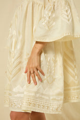DRESS SHORT FEATHER BELL SLEEVE - NATURAL/CHAMPAGNE