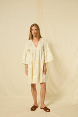 DRESS SHORT FEATHER BELL SLEEVE - NATURAL/CHAMPAGNE