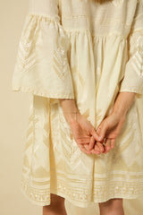 DRESS SHORT FEATHER BELL SLEEVE - NATURAL/CHAMPAGNE