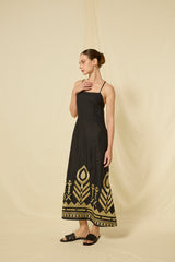 DRESS LONG FEATHER CROSS STRAPS - BLACK/GOLD
