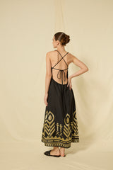 DRESS LONG FEATHER CROSS STRAPS - BLACK/GOLD