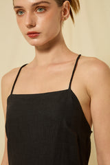 DRESS LONG FEATHER CROSS STRAPS - BLACK/GOLD