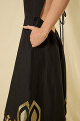 DRESS LONG FEATHER CROSS STRAPS - BLACK/GOLD