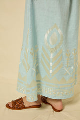 DRESS LONG FEATHER CROSS STRAPS - CIEL/CHAMPAGNE