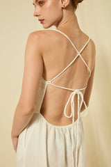 DRESS LONG FEATHER CROSS STRAPS - WHITE/GOLD
