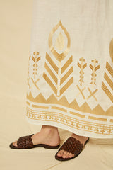 DRESS LONG FEATHER CROSS STRAPS - WHITE/GOLD