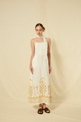 DRESS LONG FEATHER CROSS STRAPS - WHITE/GOLD