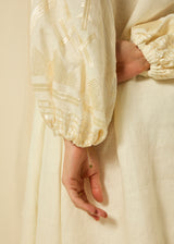 DRESS MINI FEATHER V NECK L/S - NATURAL/CHAMPAGNE