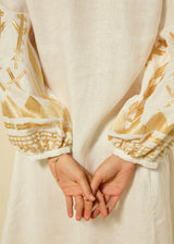 DRESS MINI FEATHER V NECK L/S - WHITE/GOLD