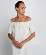 DRESS LONG FEATHER STRAPLESS - NATURAL/CHAMPAGNE
