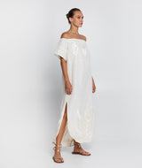 DRESS LONG FEATHER STRAPLESS - NATURAL/CHAMPAGNE